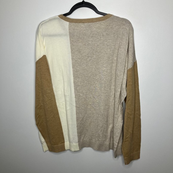 NWT TALBOTS Colorblock Pocket Neutral Lightweight Sweater Tan Cream XL - Picture 2 of 5